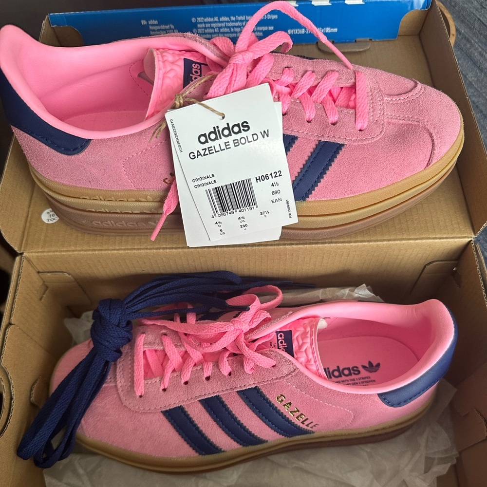 Adidas gazelle bold pink glow platform shoes, size 6 (runs large)